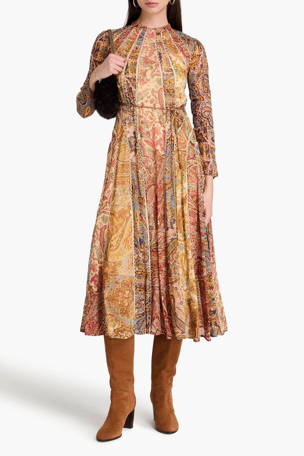 ZIMMERMANN Belted floral-print georgette midi dress