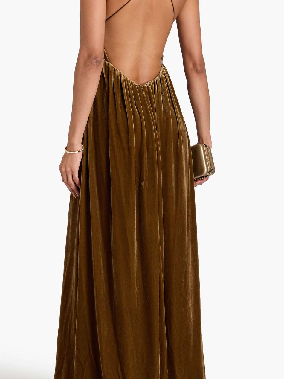 gathered velvet maxi dress