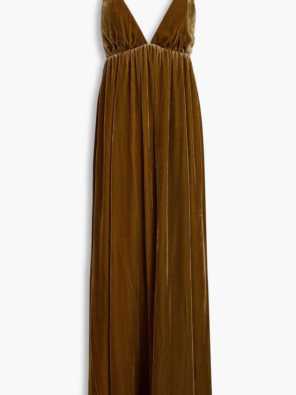 gathered velvet maxi dress