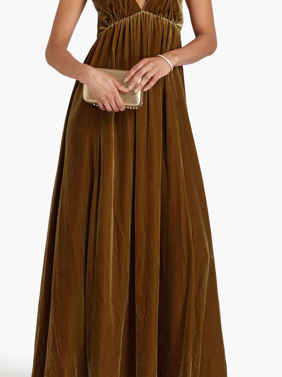 gathered velvet maxi dress