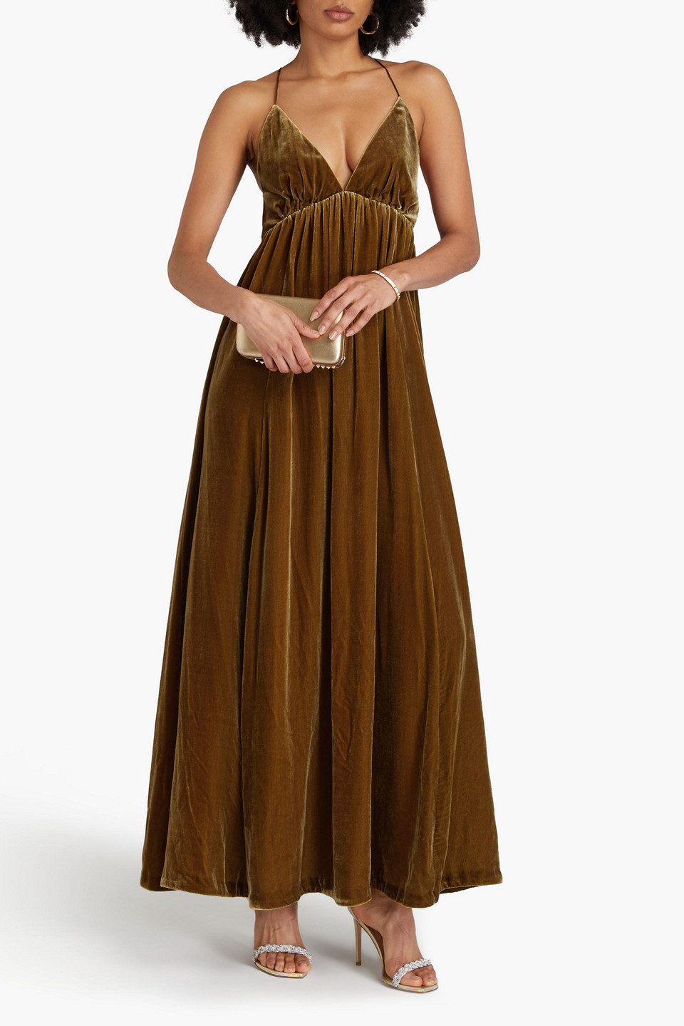 Zimmermann Sensory Velvet Maxi Dress In Brown Olive