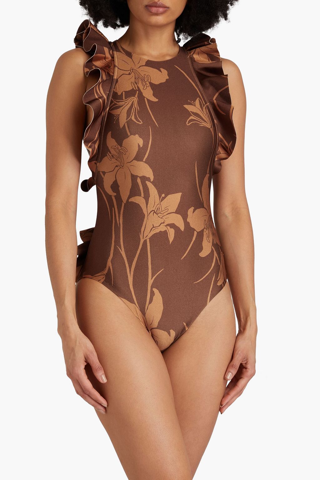 ZIMMERMANN Ruffled floral-print swimsuit