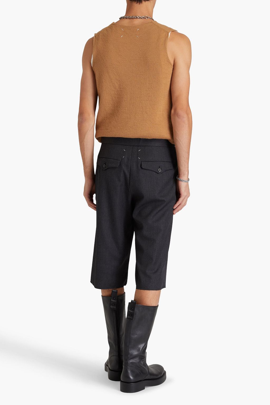 MAISON MARGIELA شورت مصنوع من الصوف والتويل ومزين بكسرات