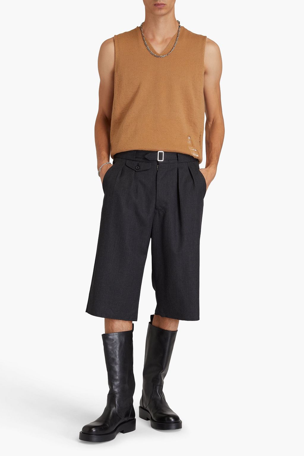 MAISON MARGIELA شورت مصنوع من الصوف والتويل ومزين بكسرات