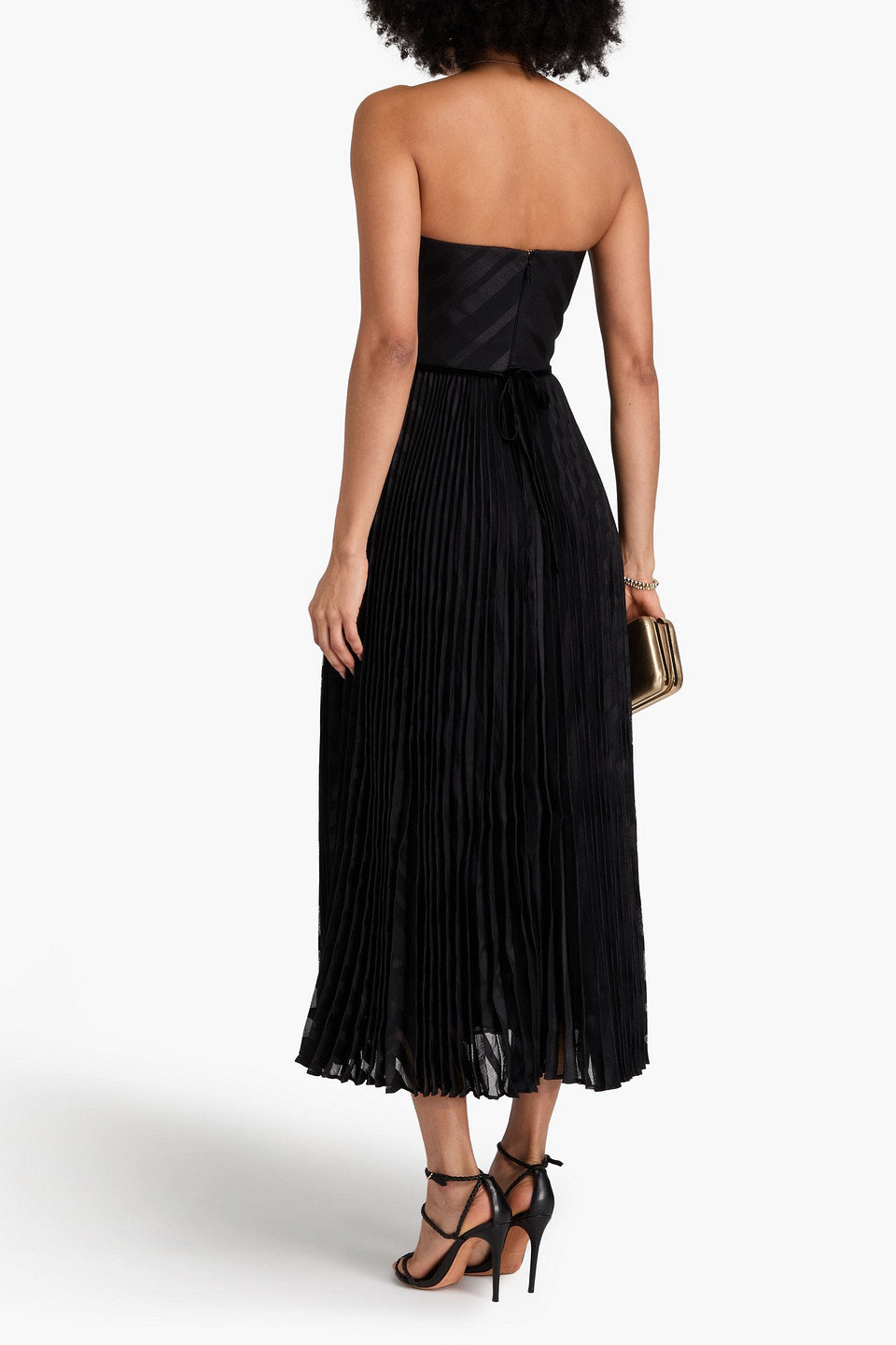 Zimmermann Strapless Pleated Devoré-paneled Twill Midi Dress In Schwarz
