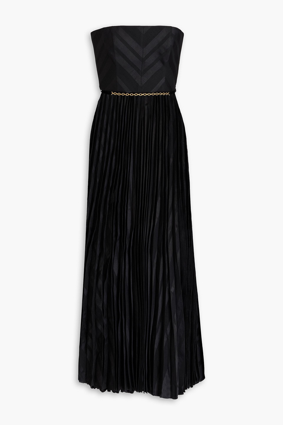 Zimmermann Strapless Pleated Devoré-paneled Twill Midi Dress In Black