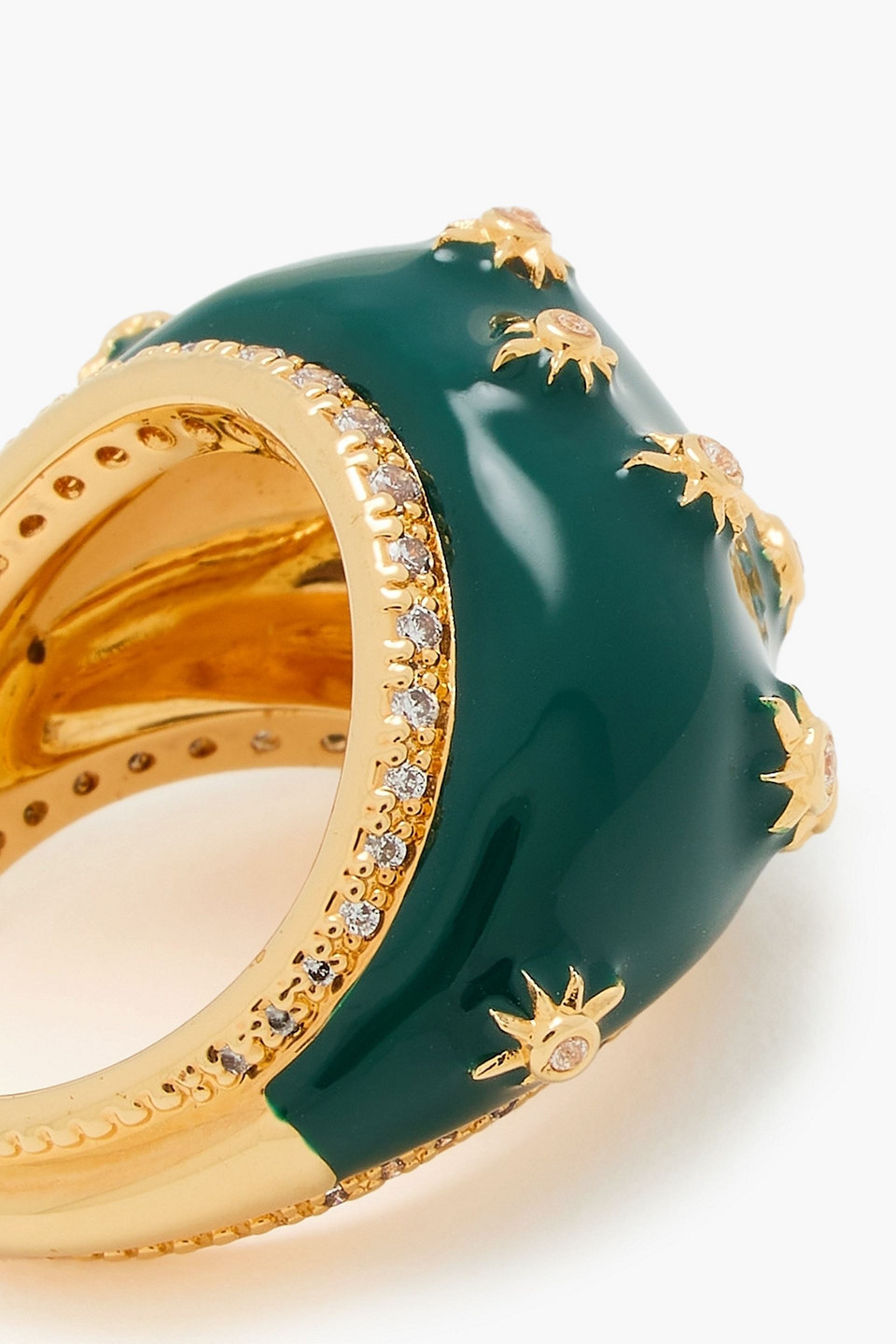 Zimmermann Goldfarbener Ring Mit Zirkon Und Emaille In Waldgrün