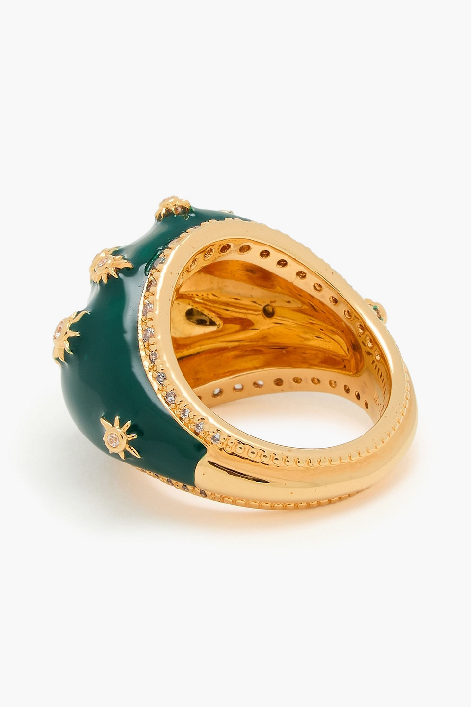 Zimmermann Goldfarbener Ring Mit Zirkon Und Emaille In Waldgrün