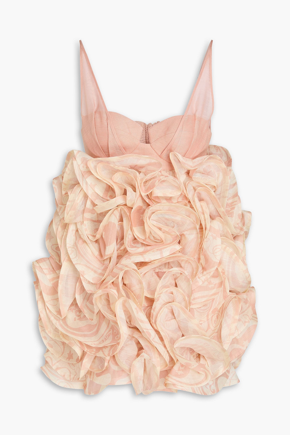 Zimmermann Ruffled Printed Linen And Silk-blend Mini Dress In Pink