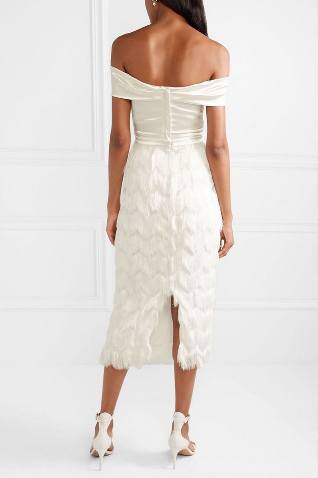 HALFPENNY LONDON Turner fringed satin midi skirt