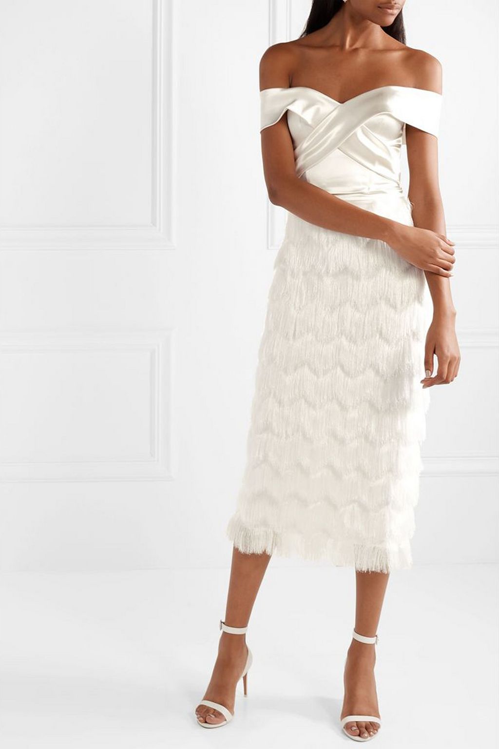HALFPENNY LONDON Turner fringed satin midi skirt