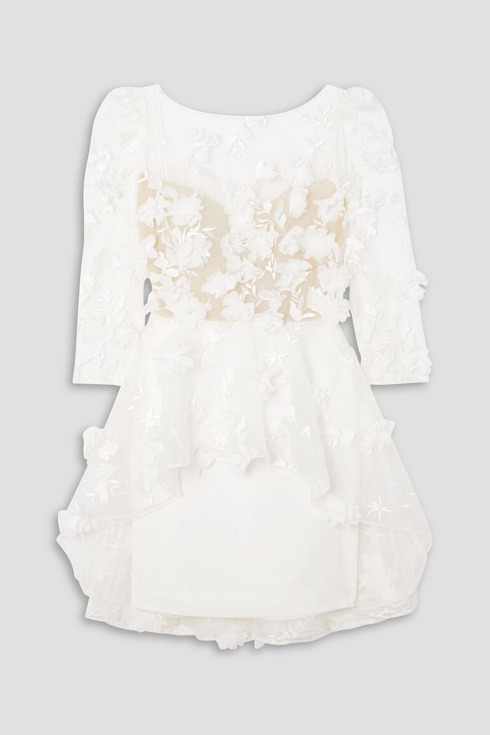 Rime Arodaky Quilak Open-back Appliquéd Embroidered Tulle And Crepe Mini Dress In White