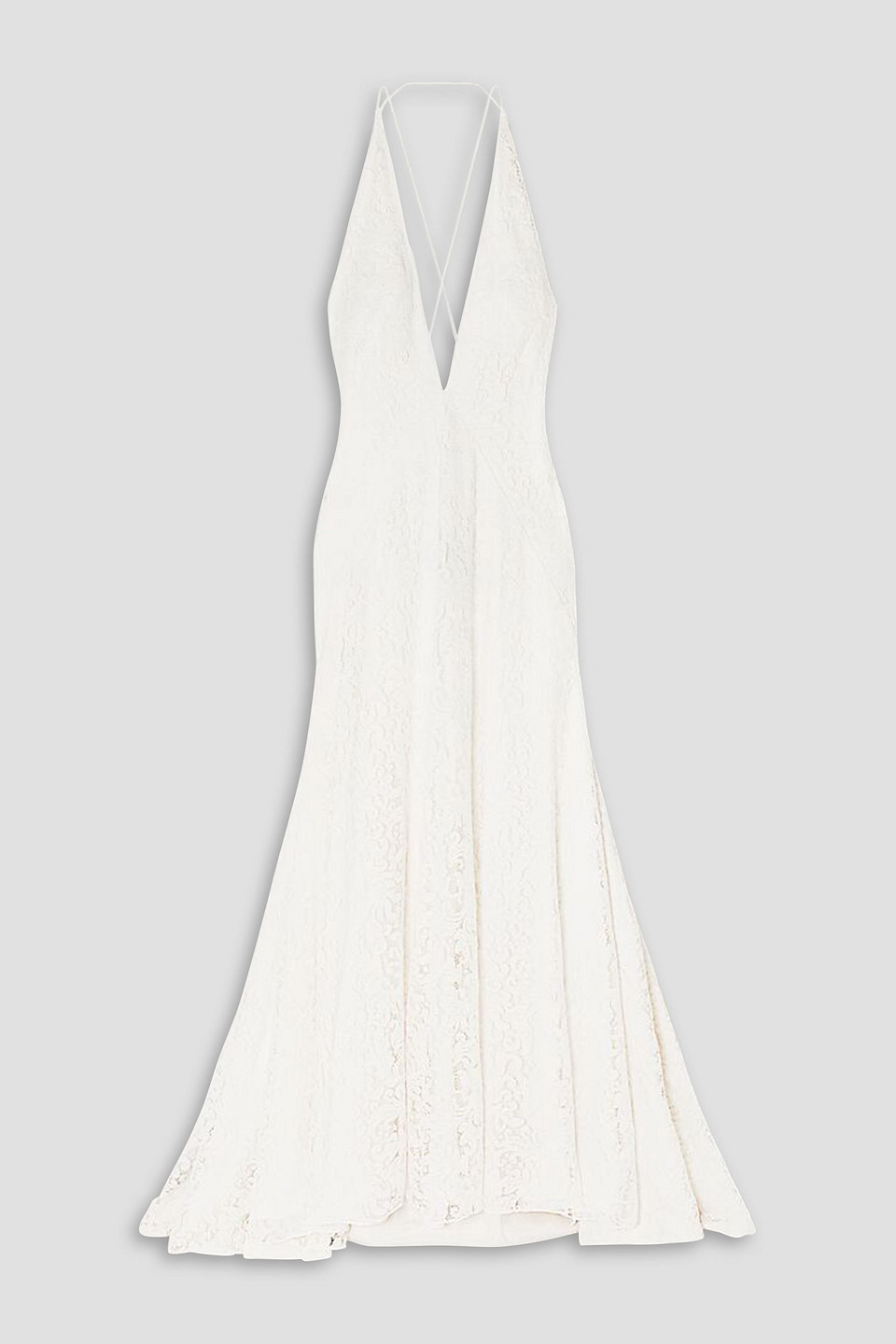 Michael Lo Sordo Alexandra Cotton-blend Guipure Lace Halterneck Gown In White