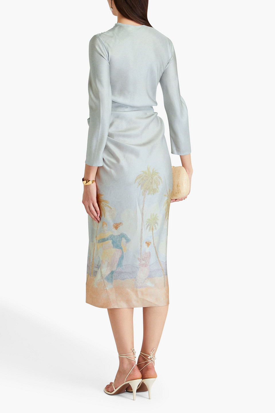 Zimmermann Draped Printed Silk Midi Dress In Himmelblau