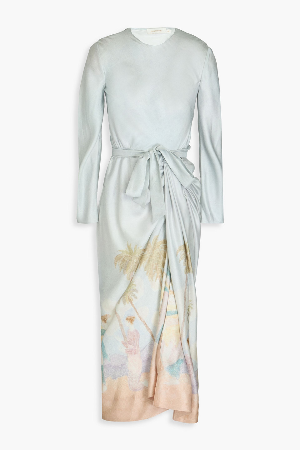 Zimmermann Draped Printed Silk Midi Dress In Gray