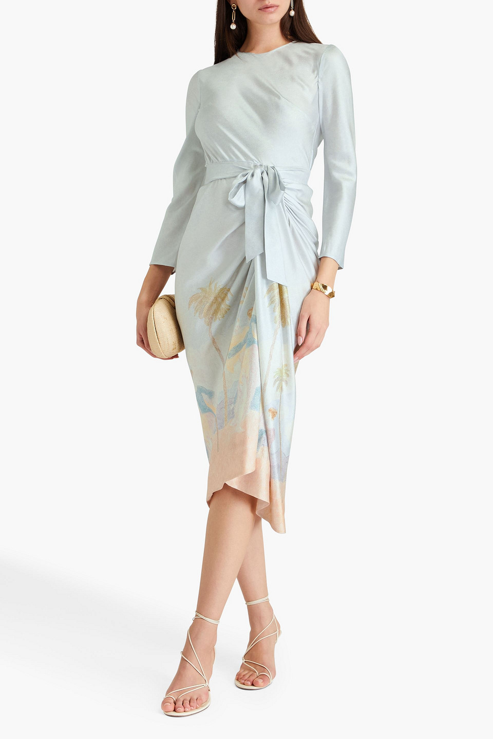 Zimmermann Draped Printed Silk Midi Dress In Himmelblau