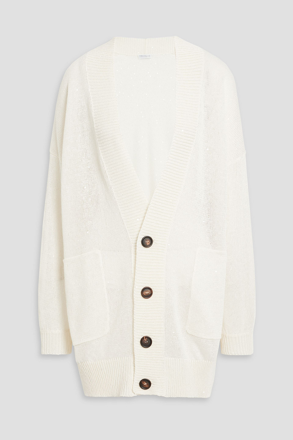 Brunello Cucinelli Sequin-embellished Linen And Silk-blend Cardigan In Ivory