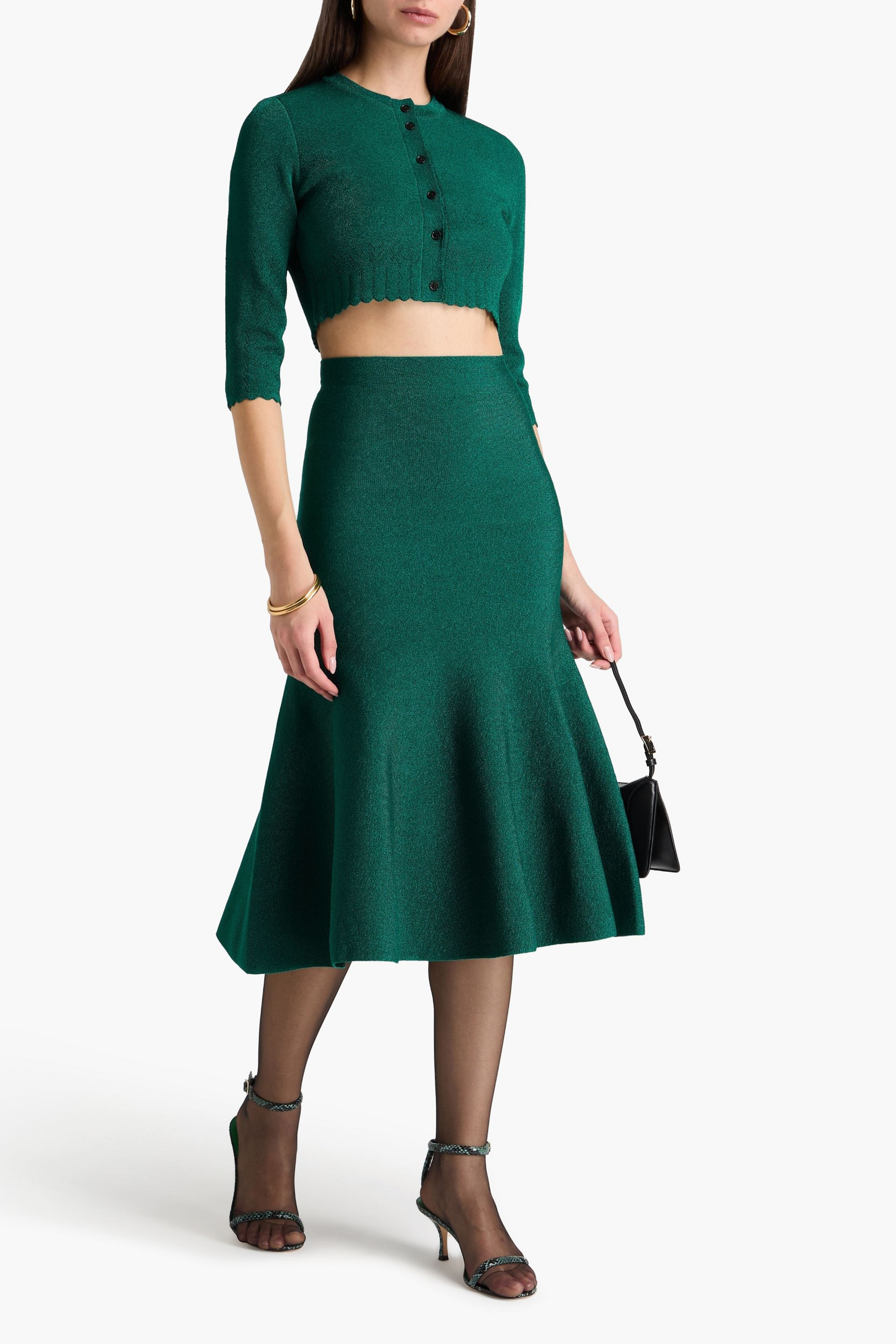 VB BODY VICTORIA BECKHAM Fluted metallic knitted midi skirt