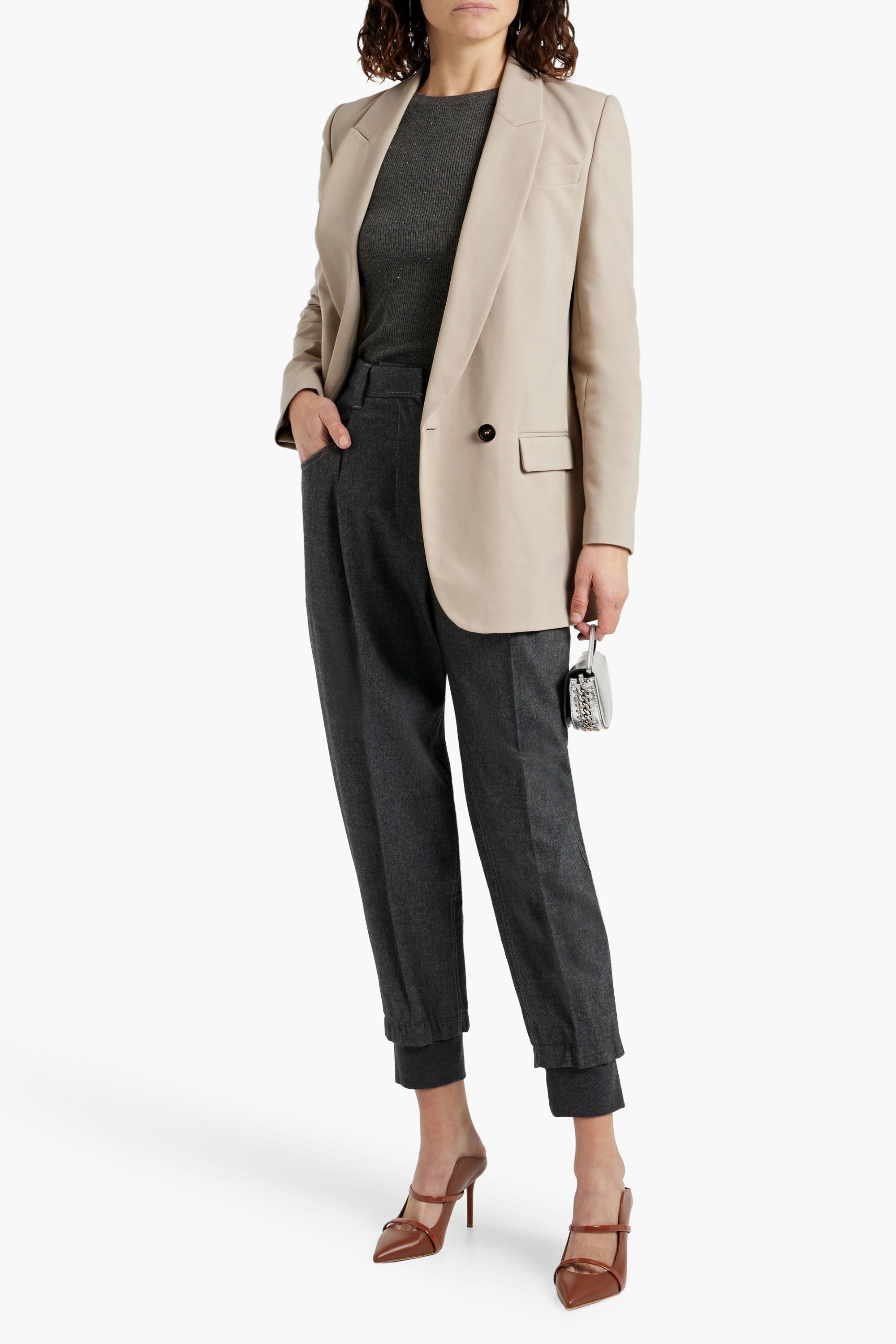 Brunello Cucinelli Bead-embellished cotton-blend jersey blazer