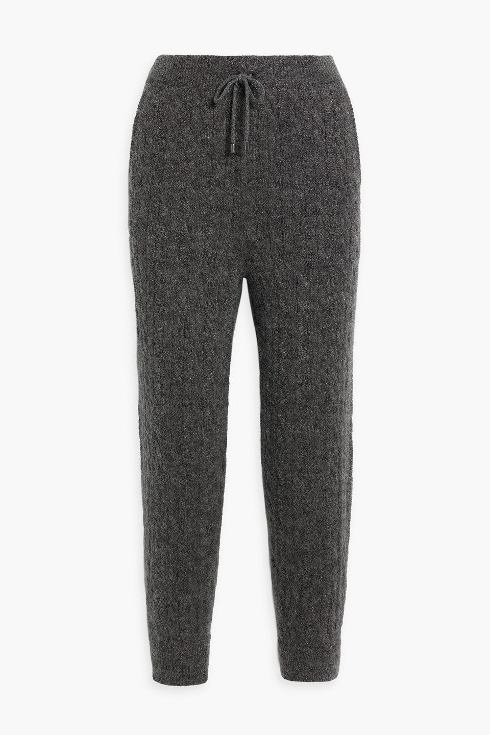 Metallic cable-knit track pants
