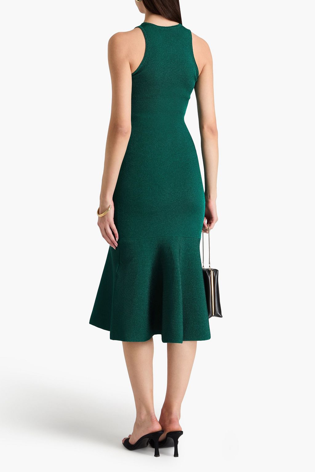 VB BODY VICTORIA BECKHAM Fluted metallic knitted midi dress