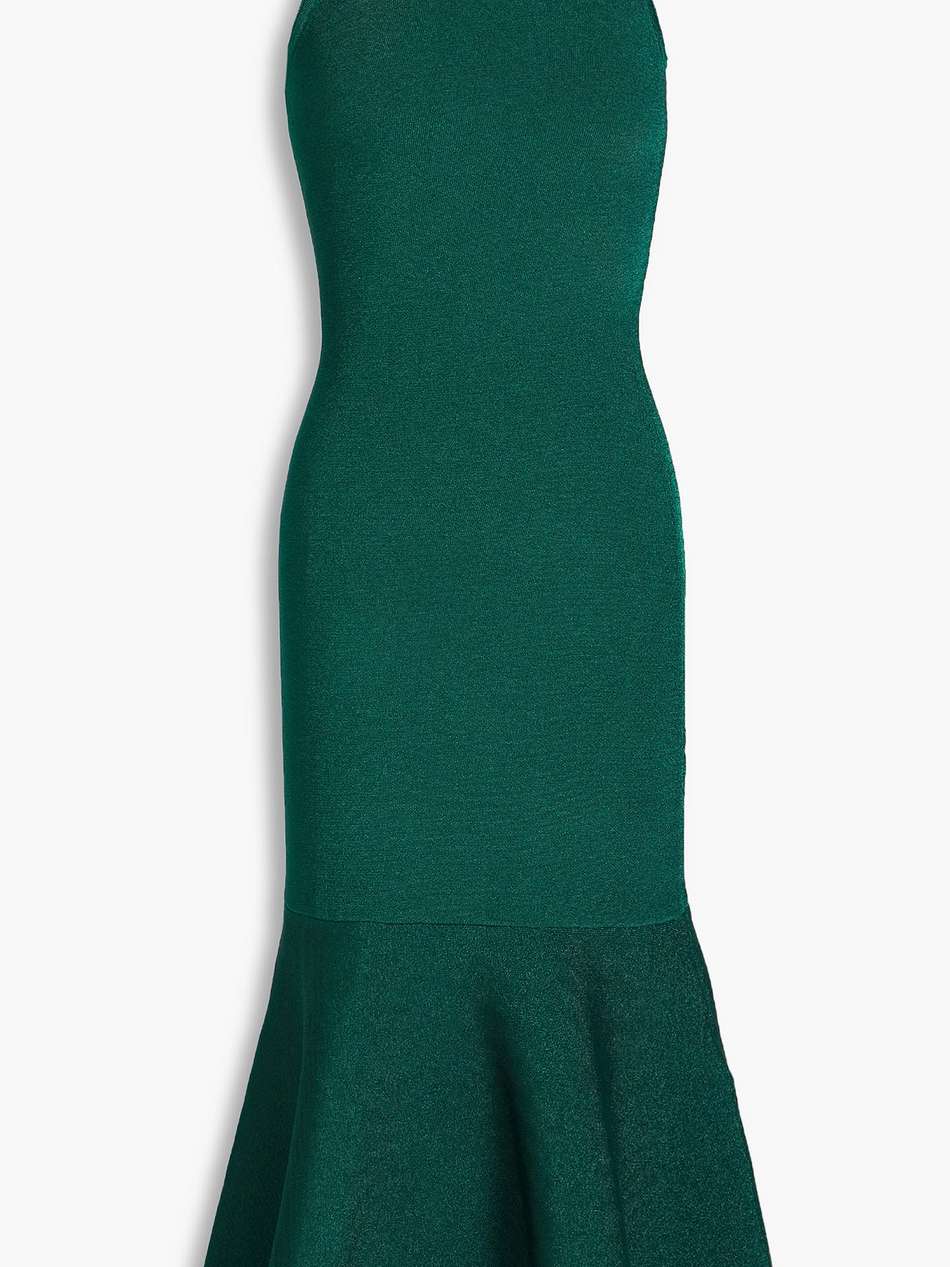 fluted metallic knitted midi dress