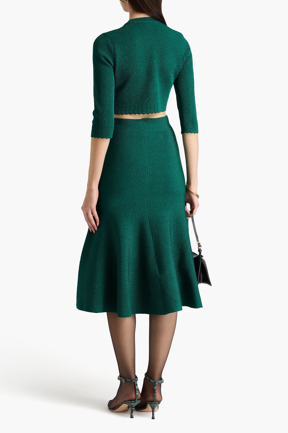 Victoria Beckham Vb Body Glittered Cropped Stretch-knit Cardigan In Smaragdgrün