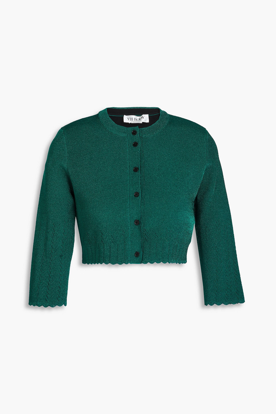 Victoria Beckham Vb Body Glittered Cropped Stretch-knit Cardigan In Smaragdgrün
