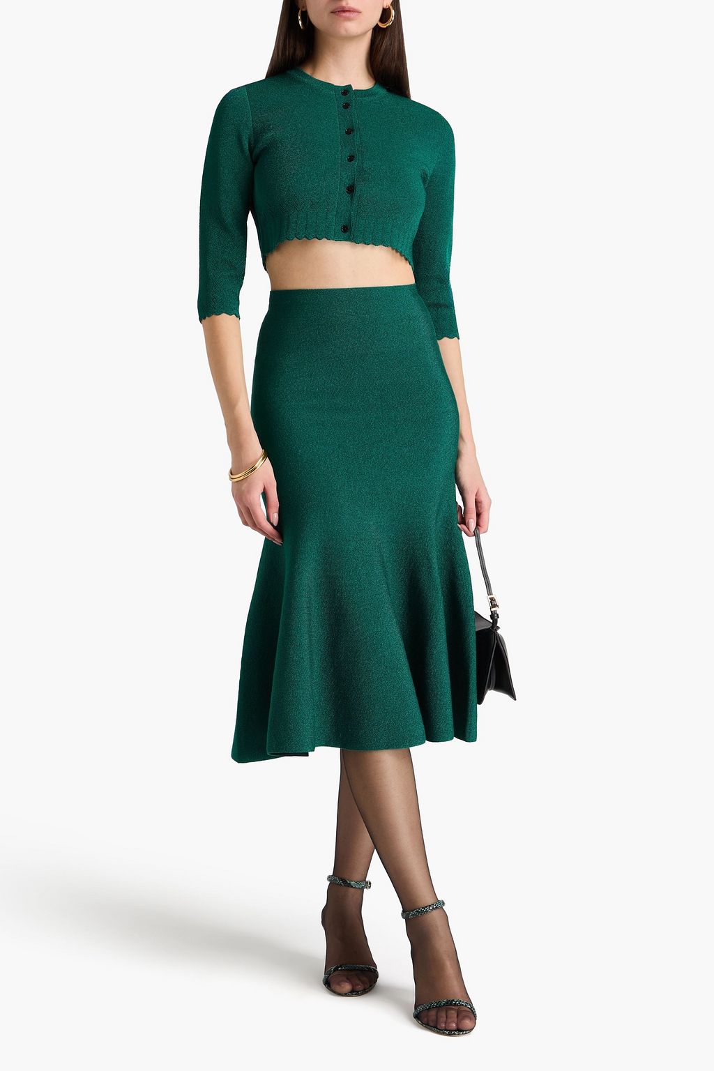VB BODY VICTORIA BECKHAM 메탈릭 스트레치 니트 크롭 카디건