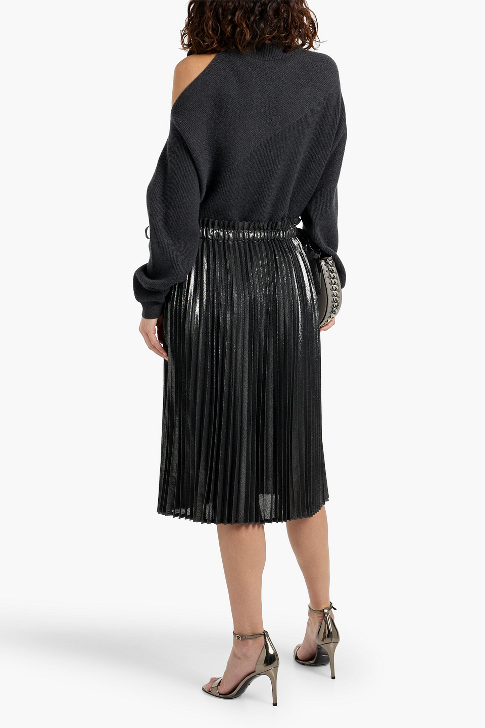 Shop Brunello Cucinelli Oversized Ribbed Cutout Cashmere Turtleneck Sweater In Dark Gray