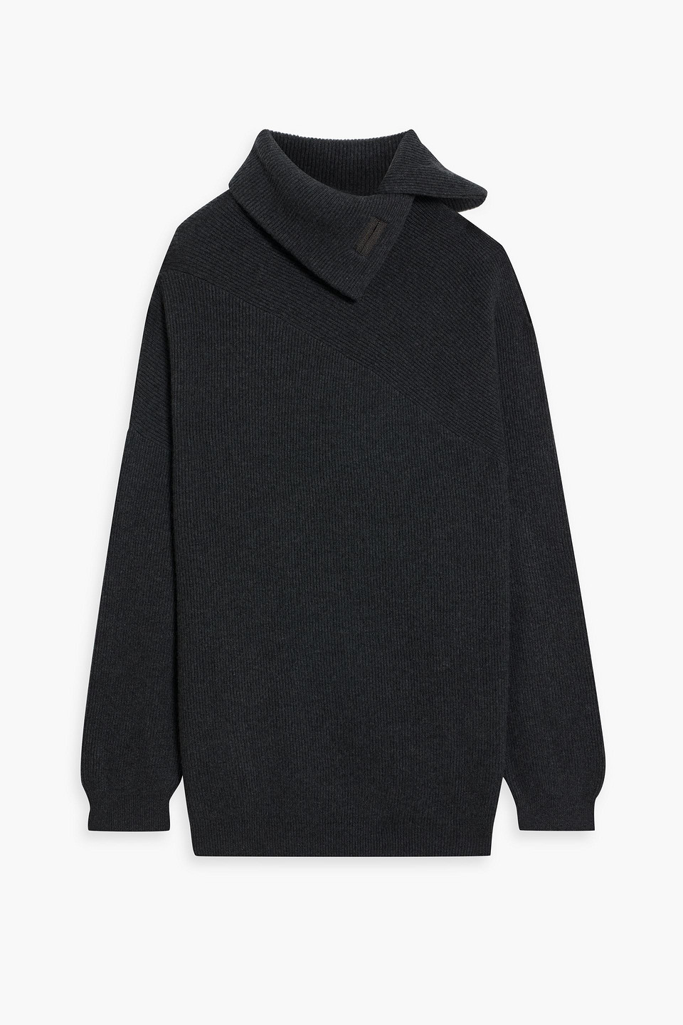 Brunello Cucinelli Oversized Ribbed Cutout Cashmere Turtleneck Sweater In Dark Gray