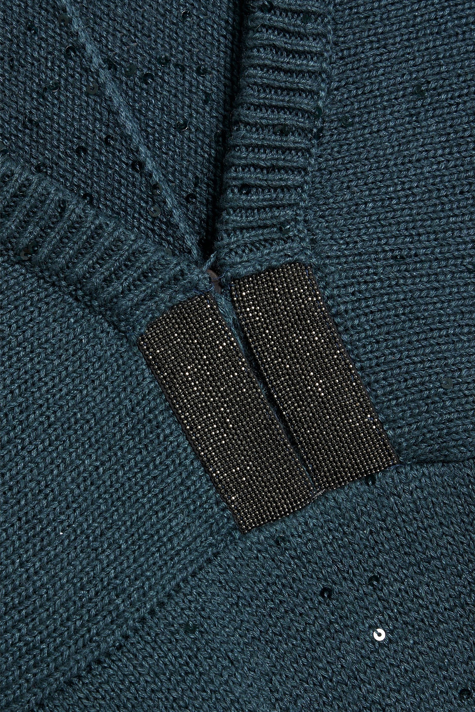 Brunello Cucinelli Embellished Cashmere And Silk-blend Sweater In Petrol