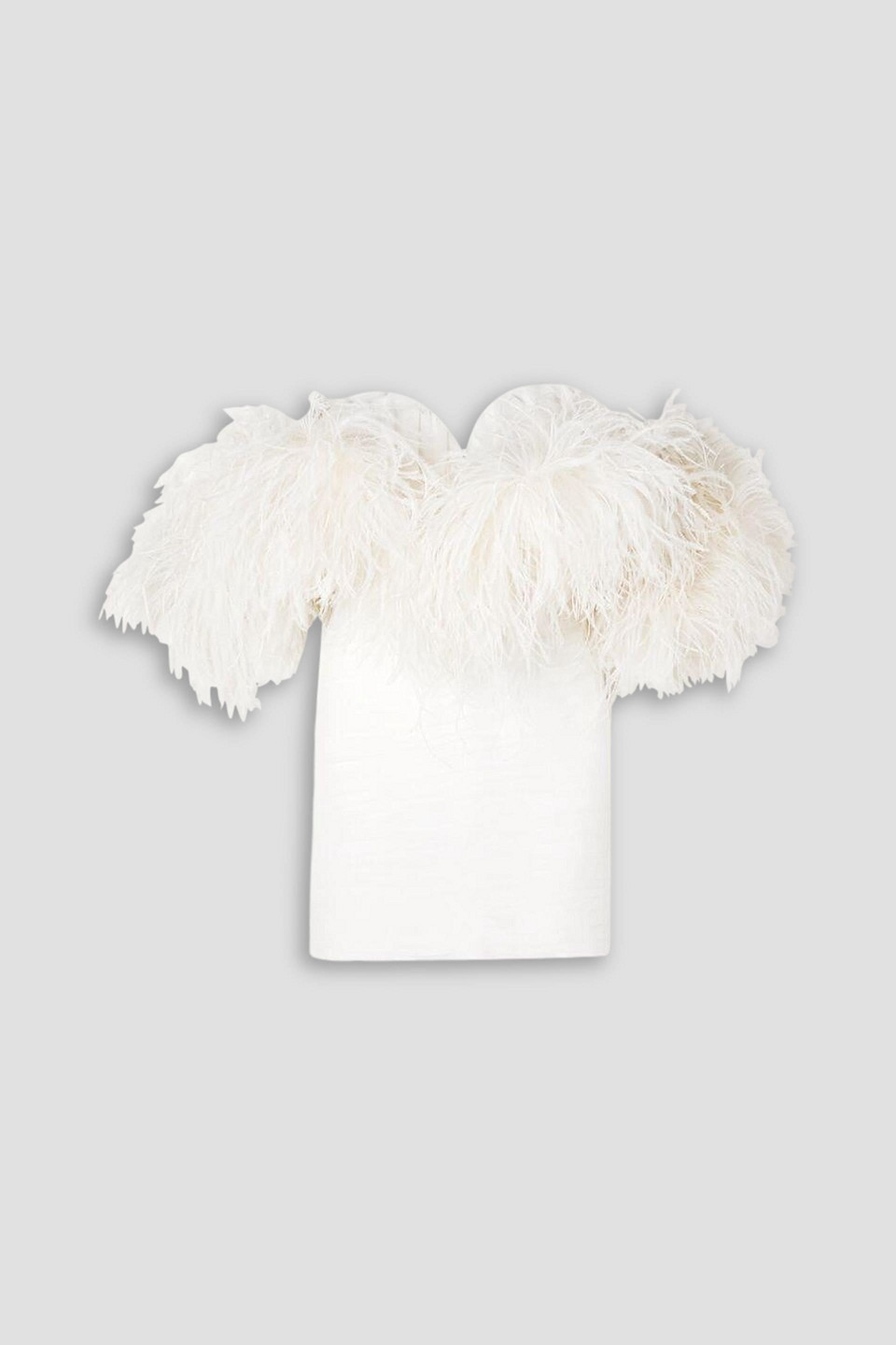 Magda Butrym Off-the-shoulder Feather-trimmed Silk-crepe Mini Dress In White