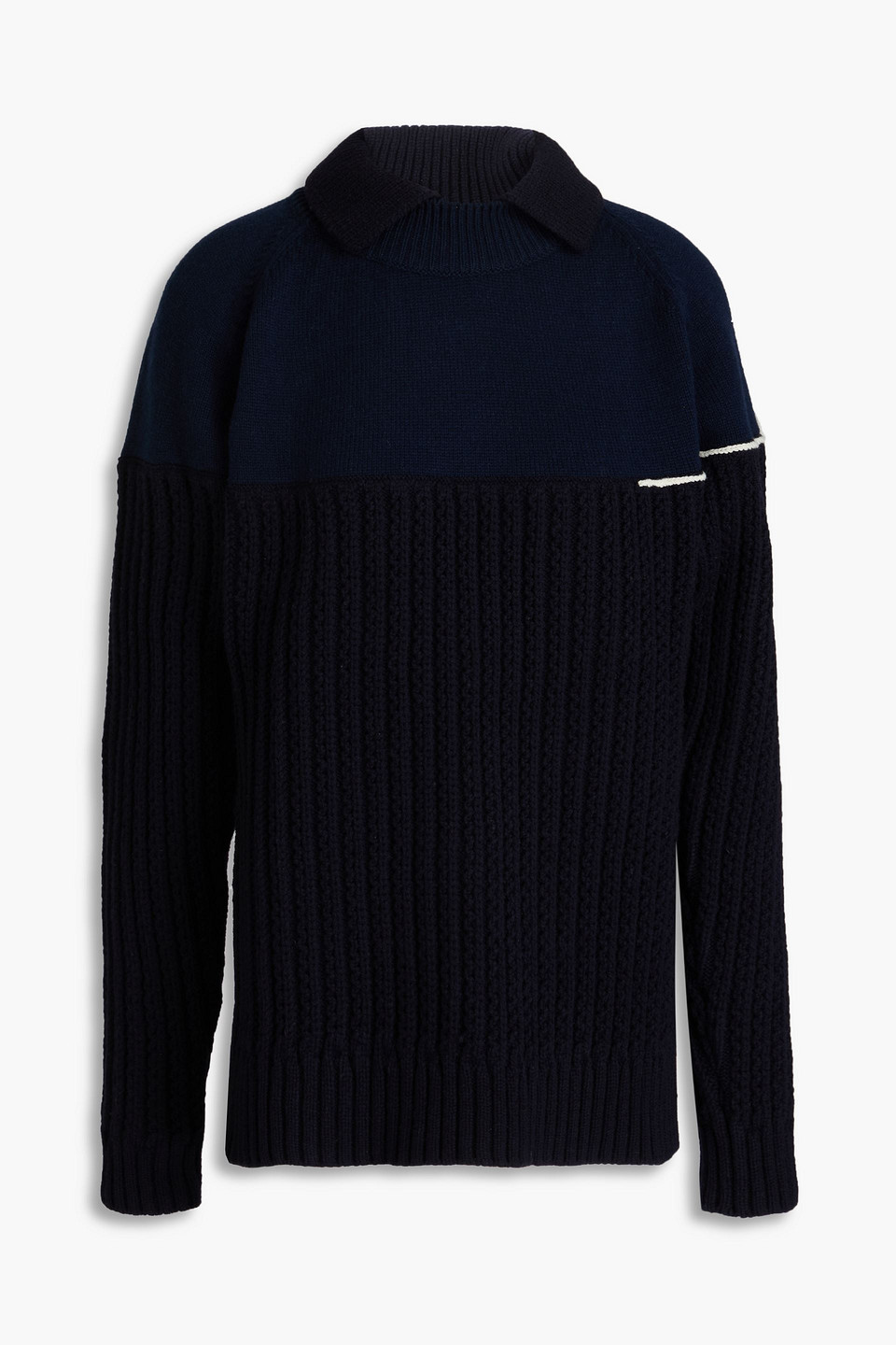 Victoria Beckham Ribbed Wool Polo Shirt In Marineblau