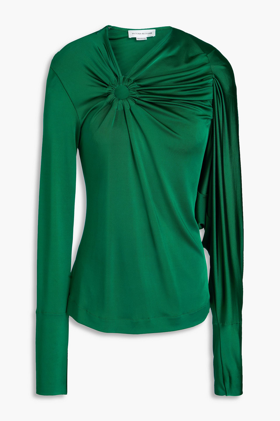 Victoria Beckham Draped Detail Asymmetric Button Sweater In Smaragdgrün