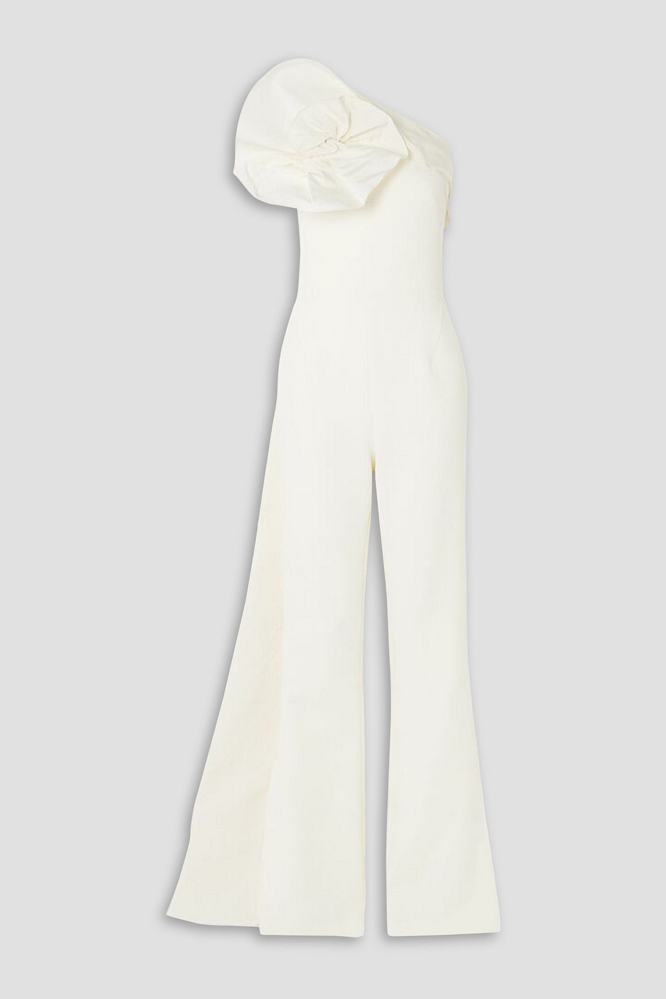 Safiyaa Omi Strapless Cape-effect Faille-trimmed Stretch-crepe Jumpsuit In Ivory