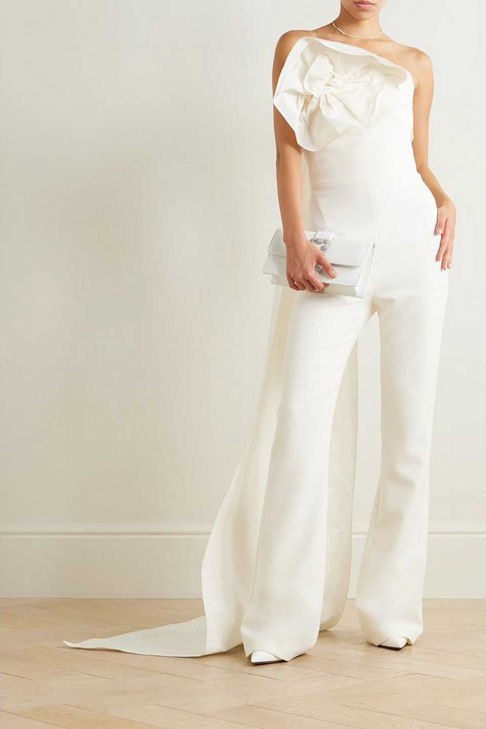  Safiyaa - Omi Schulterfreier Jumpsuit Aus Stretch-crêpe Mit Faille-besatz Und Schleppe - Weiß - Fr 38 