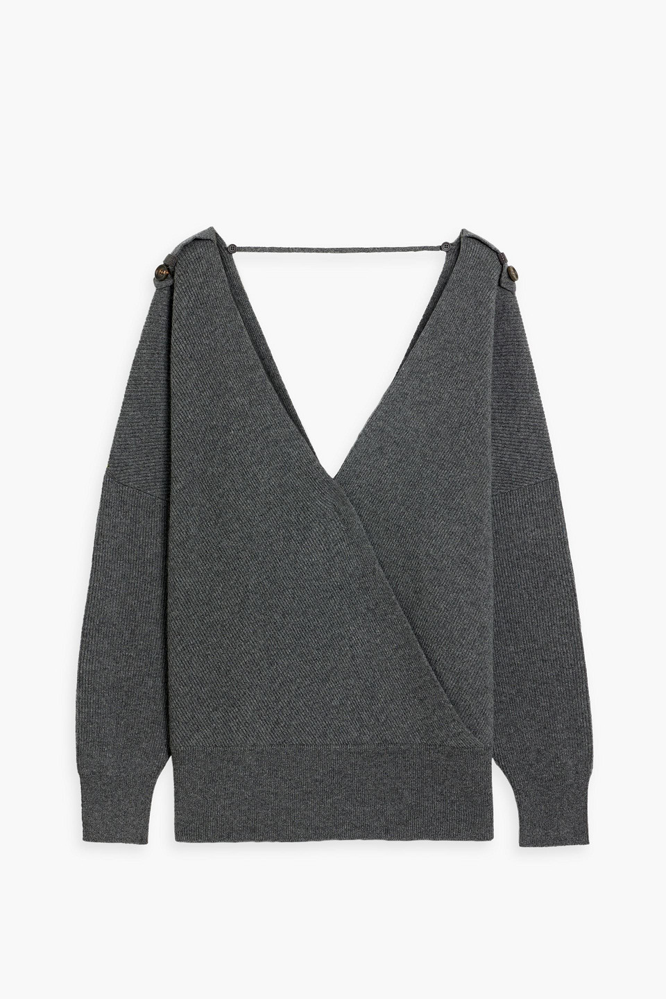 Brunello Cucinelli Bead-embellished Ribbed Cashmere Sweater In Dark Gray