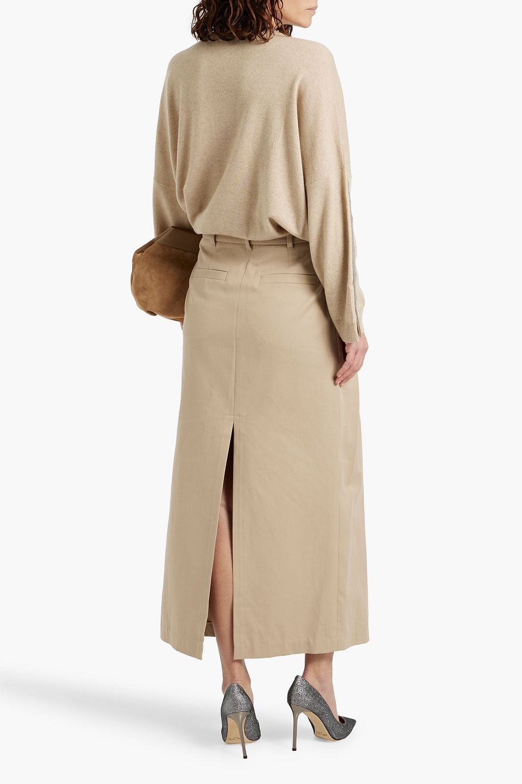 BRUNELLO CUCINELLI Pleated cotton-blend twill maxi wrap skirt