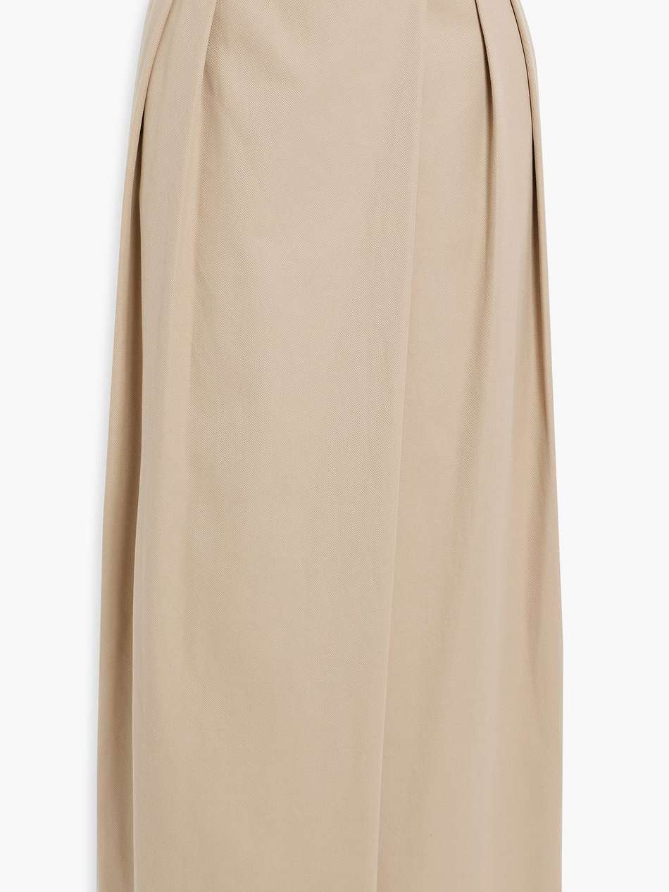 pleated cotton-blend twill maxi wrap skirt