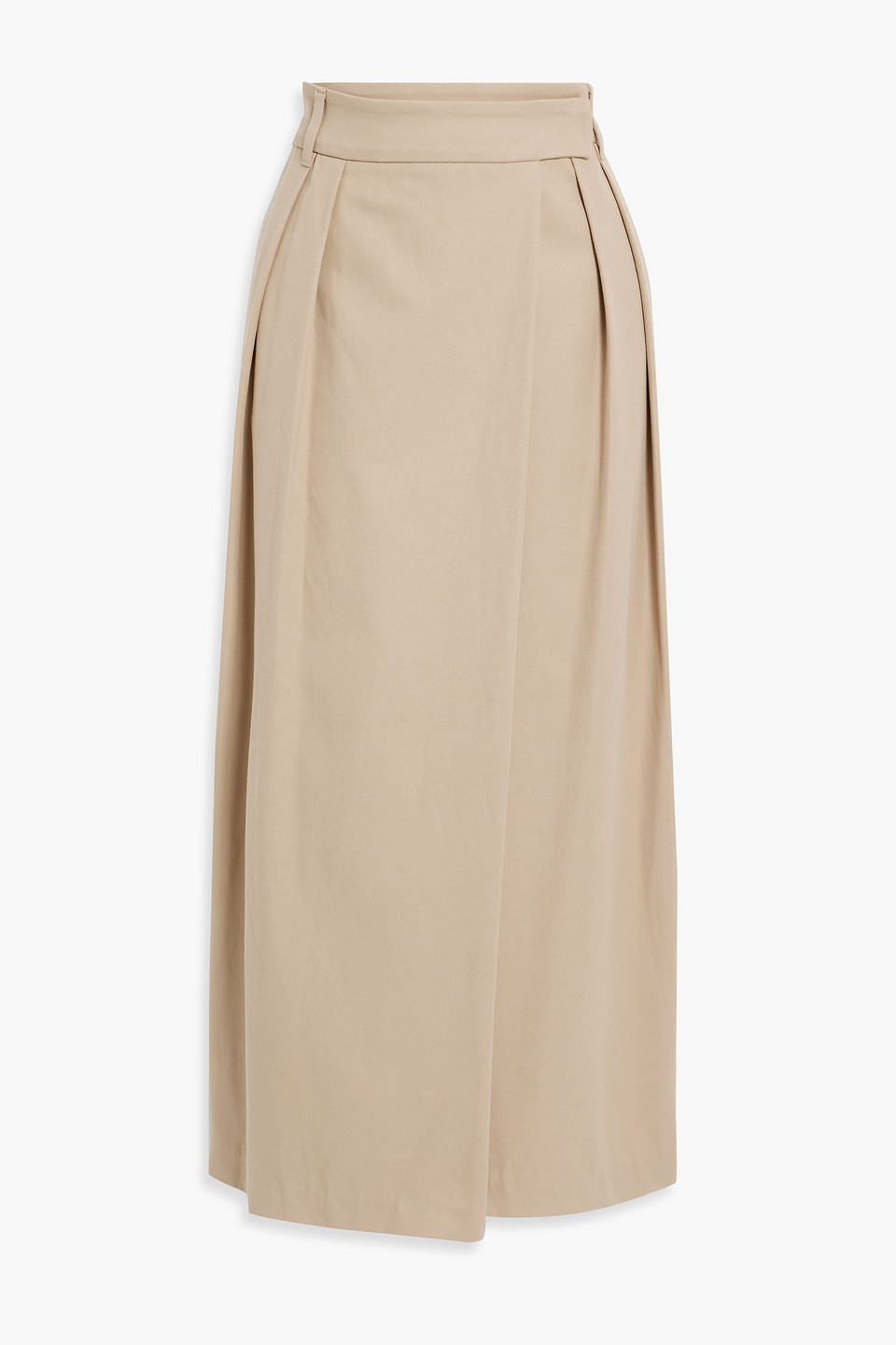 Brunello Cucinelli Pleated Cotton-blend Twill Maxi Wrap Skirt In Beige