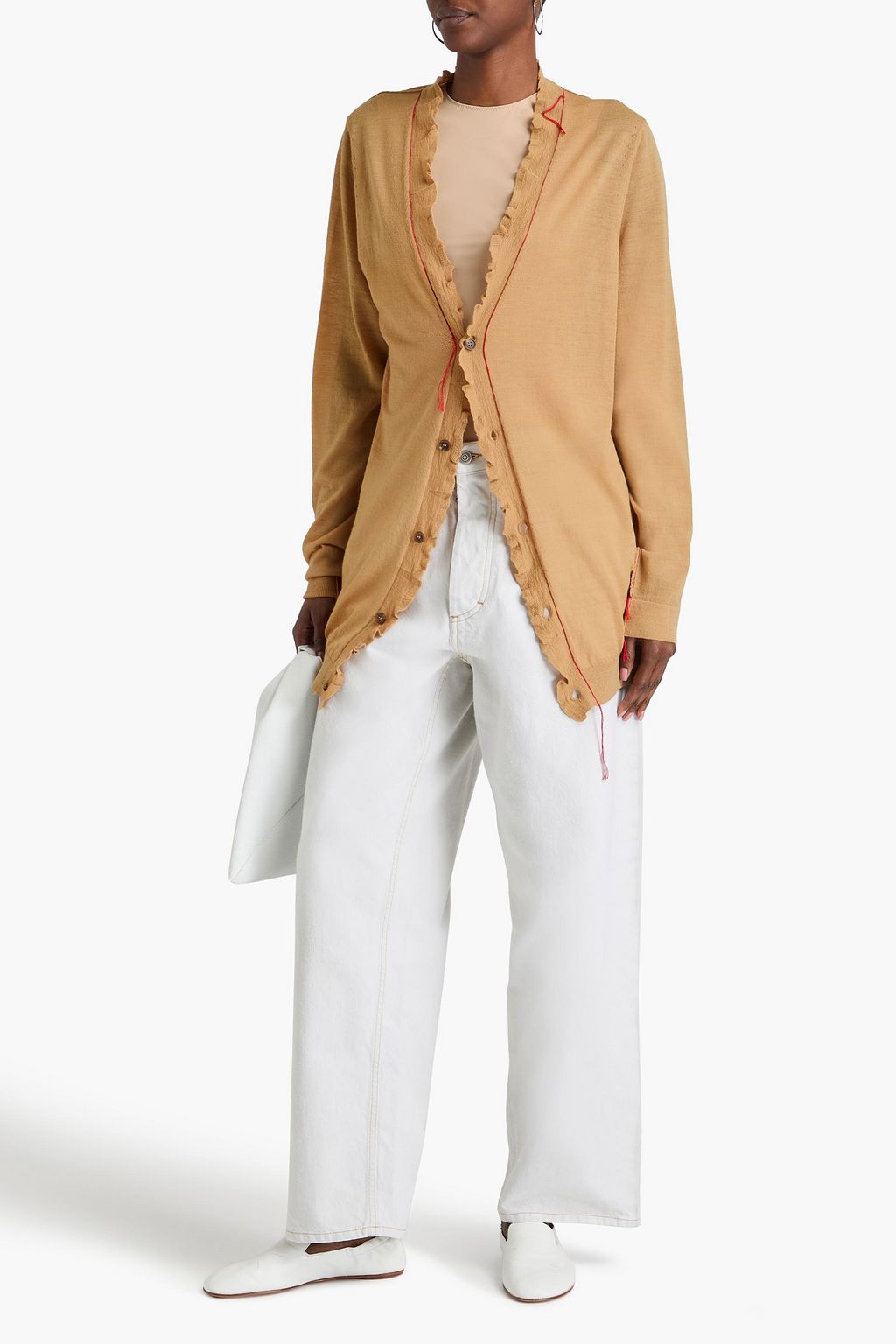 MAISON MARGIELA 러플 장식 울 실크 코튼 혼방 카디건
