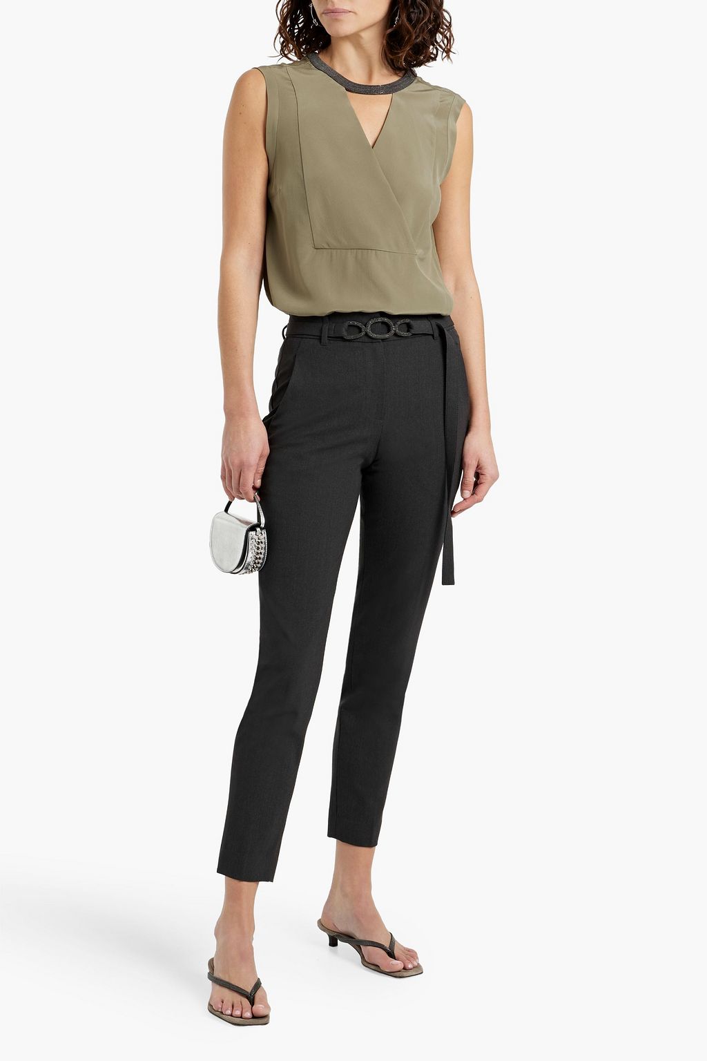 BRUNELLO CUCINELLI Belted wool-blend slim-leg pants