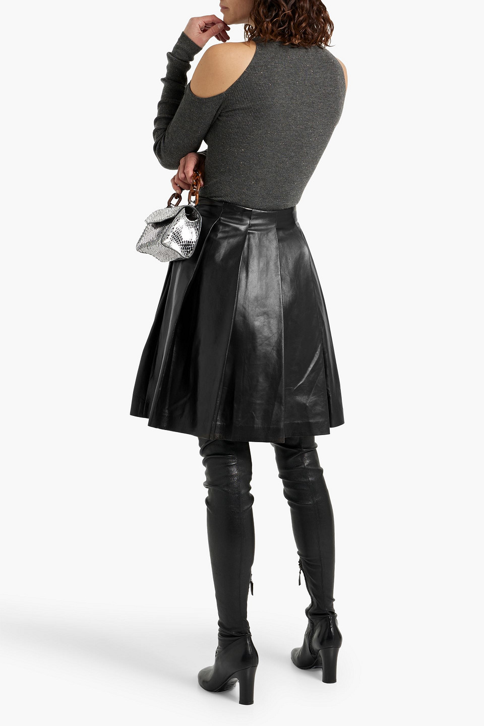 Brunello Cucinelli Cutout Metallic Ribbed-knit Sweater In Dark Gray