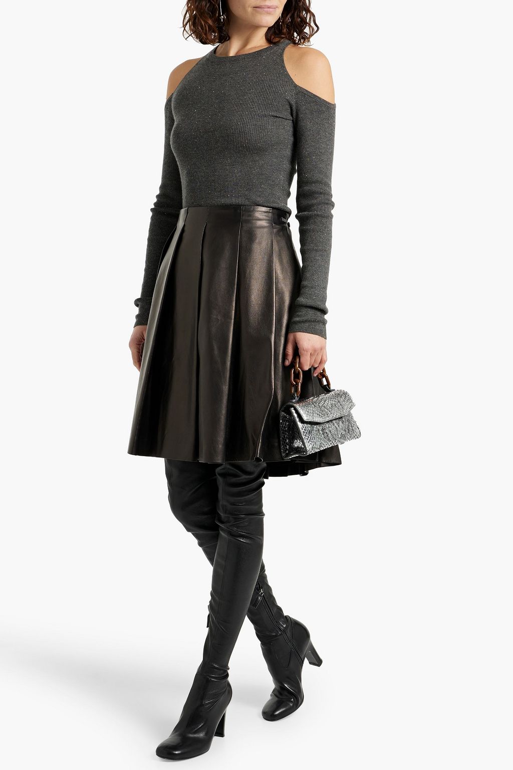 BRUNELLO CUCINELLI リブ編みニット セーター カットアウト メタリック