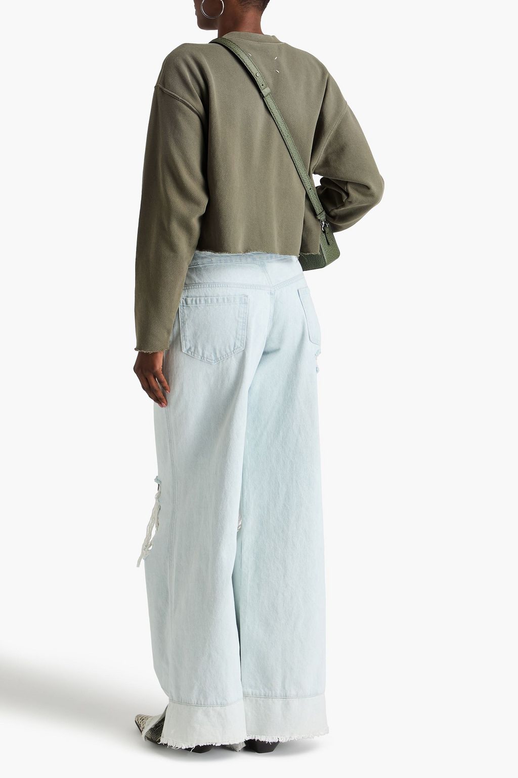MAISON MARGIELA سويت شيرت قصير من صوف ناعم مطرّز