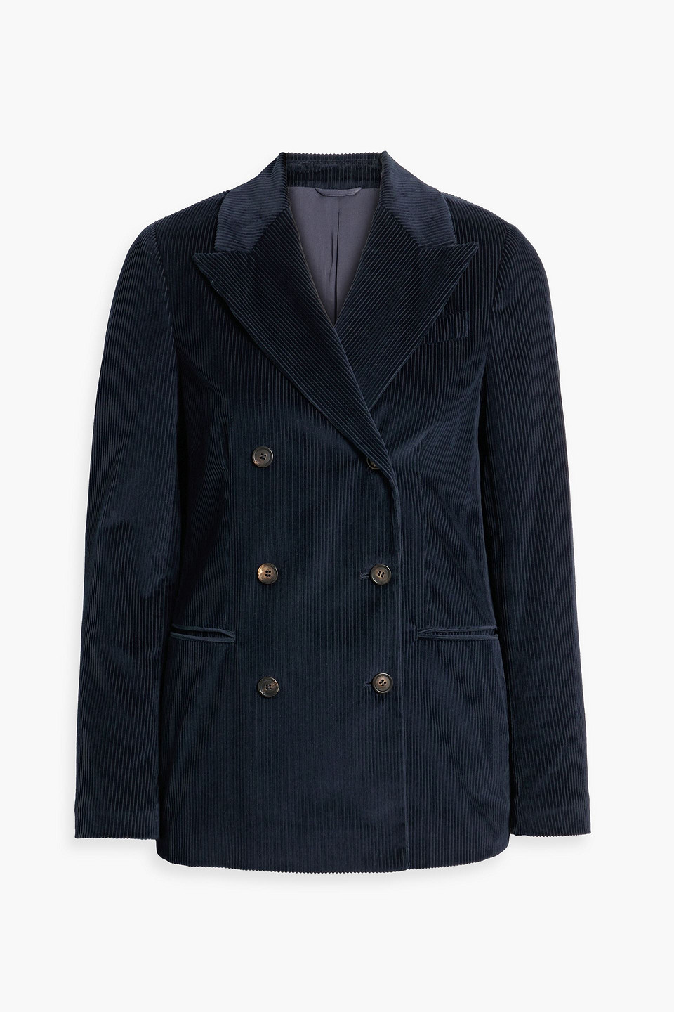 Brunello Cucinelli Doppelreihiger Blazer Aus Cord Aus Einer Baumwoll-kaschmirmischung In Marineblau