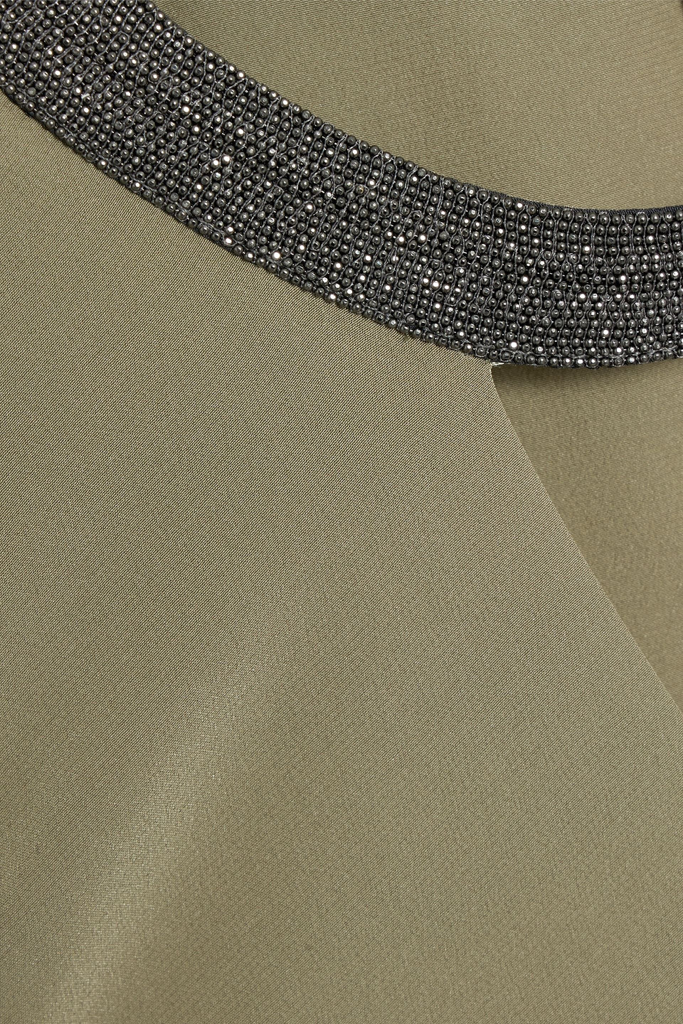 Brunello Cucinelli Bead-embellished Cutout Silk Top In Army Green