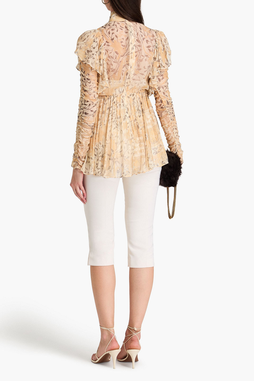 Zimmermann Ruched Printed Crepon Blouse In Creme