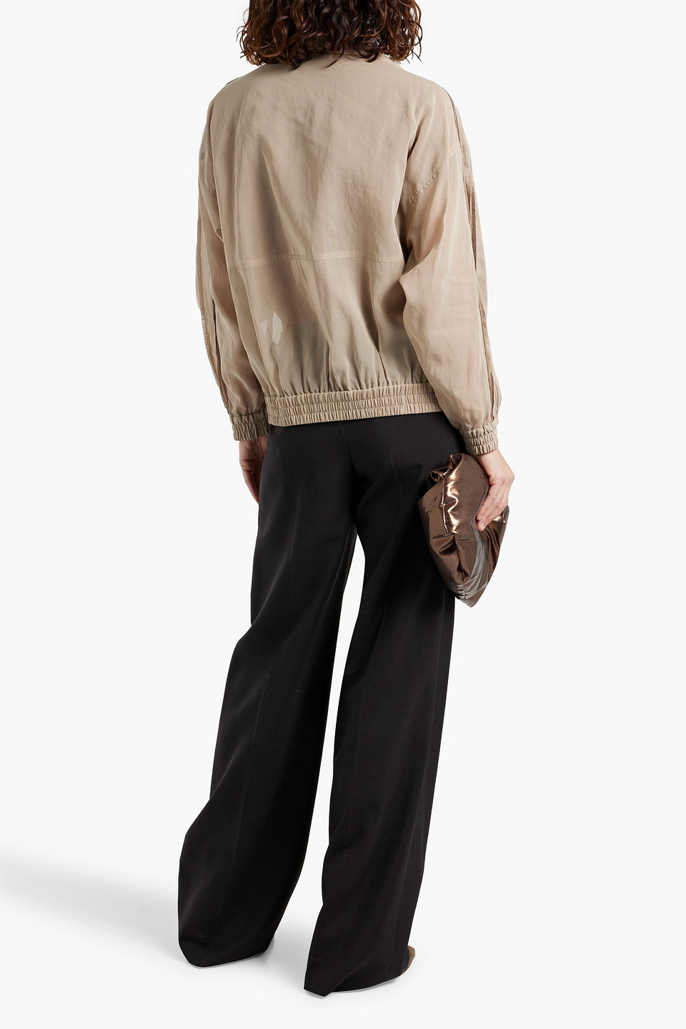 Brunello Cucinelli Bead-embellished Cotton Track Jacket In Neutral